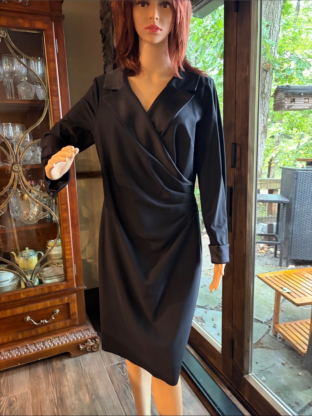 Alex Evenings Black Long-Sleeve faux Wrap-Front Dress
